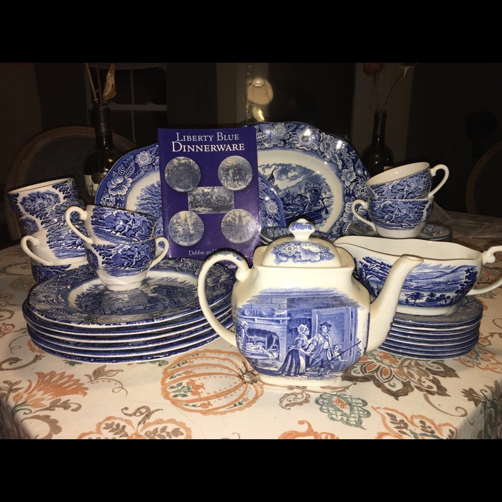 54pc Staffordshire Liberty Blue Dish Set